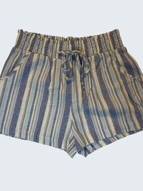 Joe B Blue Striped Linen Blend Smocked Waist Pull On Shorts Large